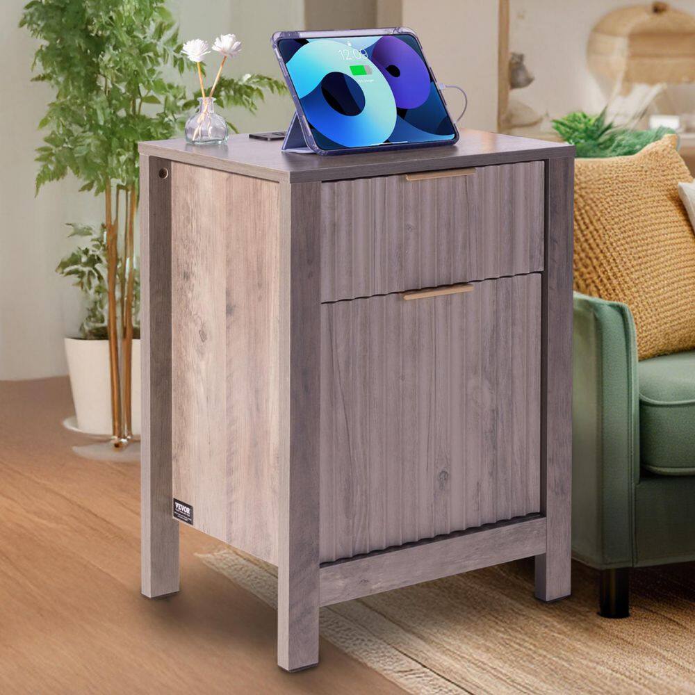 Farmhouse End Table Set of 2, Nightstand with Charging Station, 3 Tiers Side Table with Storage Cabinet and 2 Drawers price history on PriceWatchPro