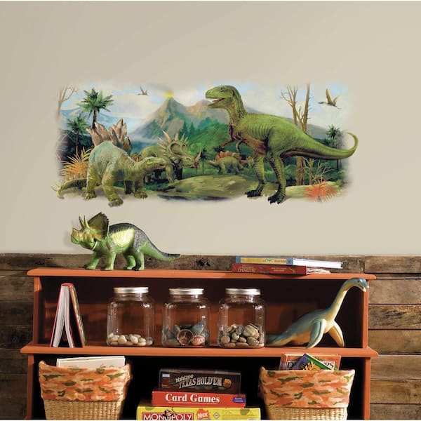 RoomMates 2.5 in. W x 21 in. H Dinosaurs Giant Scene Peel and Stick Wall Graphic
