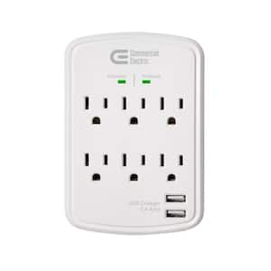 6-Outlet Wall Mounted Surge Protector with USB, White