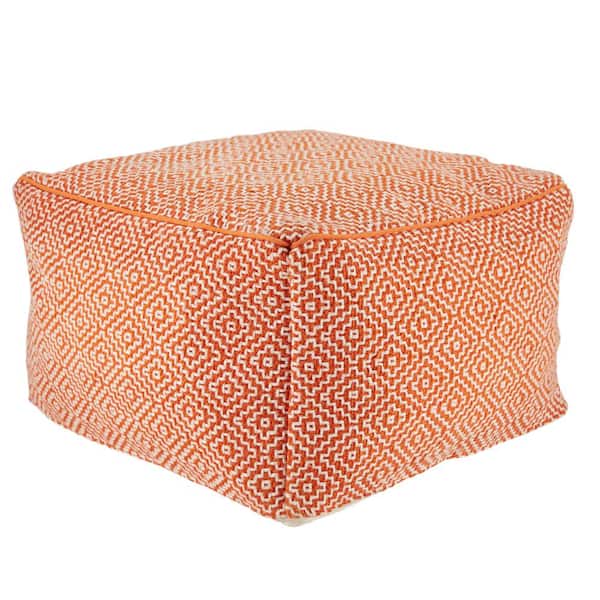 Unbranded Loranca Trellis Orange and White 20 in. x 20 in. x 12 in. Indoor and Outdoor Cuboid Pouf