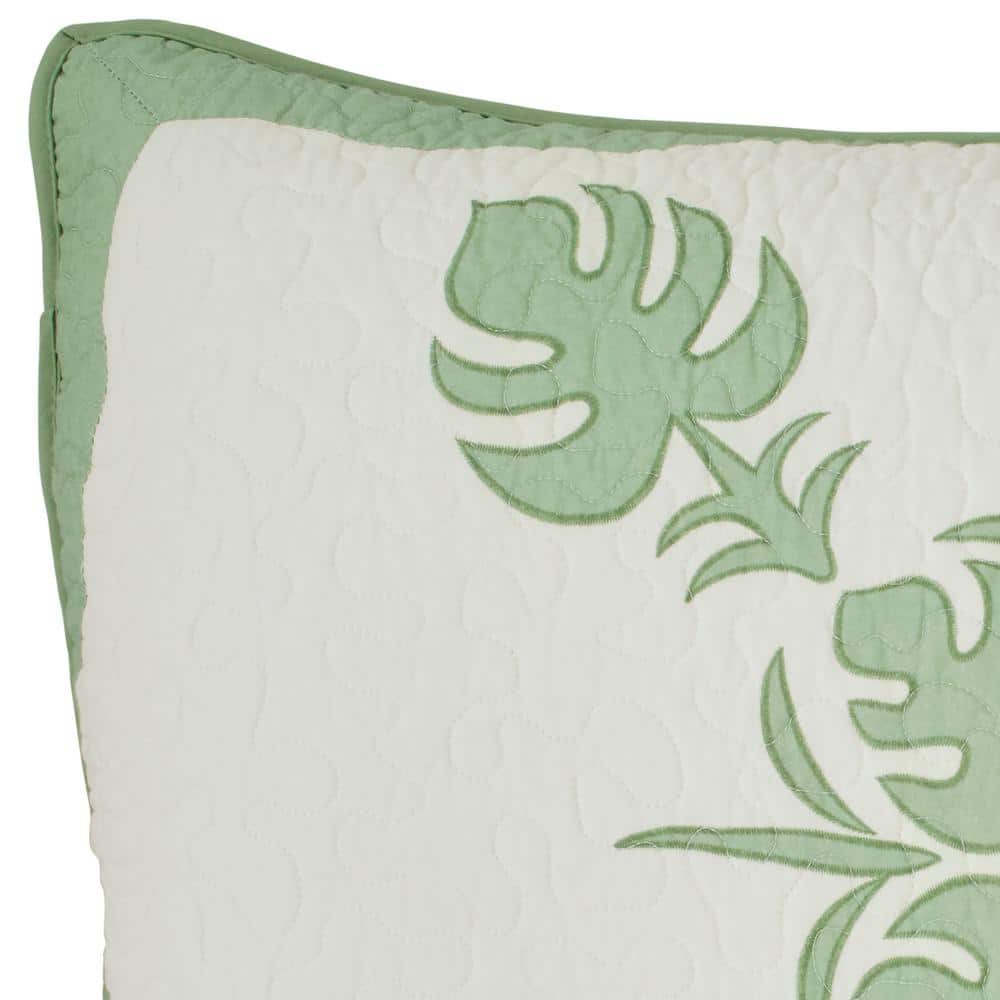 Molokai Green and Beige Cotton Embroidered Sham