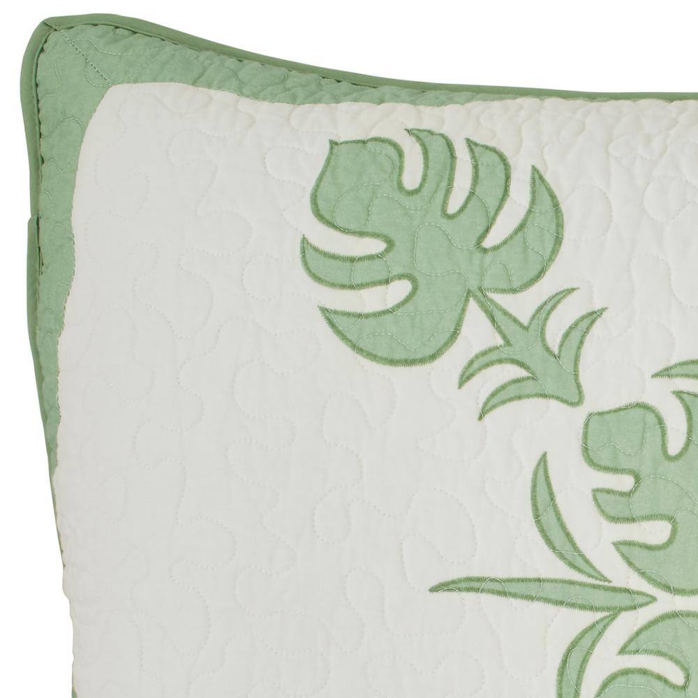 Molokai Green and Beige Cotton King Sham with Embroidery