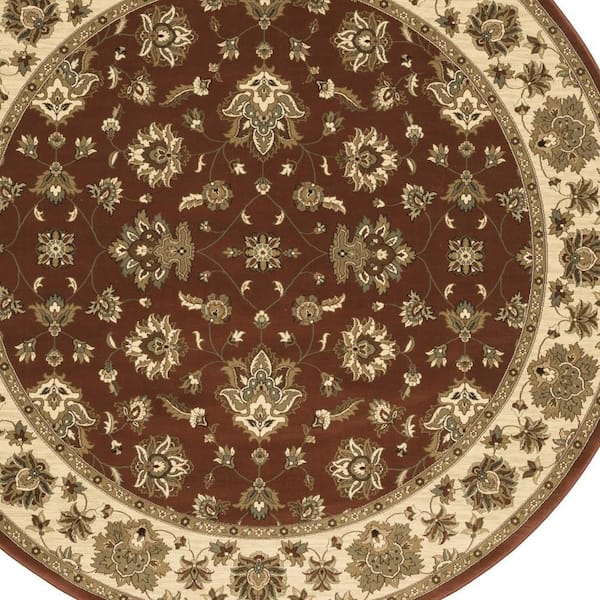 8 ft. Round Red, Ivory Oriental Washable Area Rug