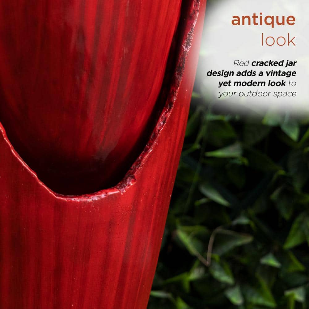 Red 32" Fiberglass Jar Water Fountain with LED Light
