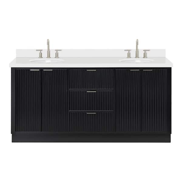 Milan 73 in. W x 21.5 in. D x 36 in. H Double Sink Bath Vanity in Black with Pure White Quartz Top