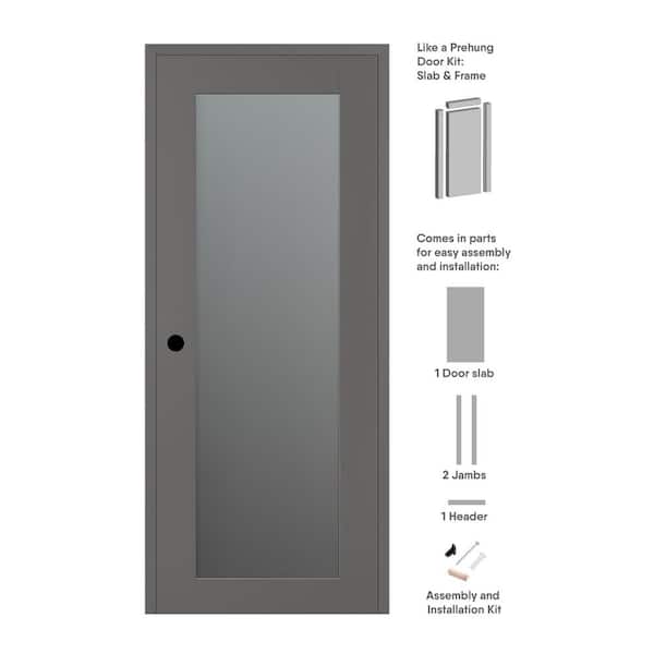 Vona 207 DIY-FRIENDLY 36 in. x 96 in. Right-Hand Frosted Glass Gray Matte Wood Composite Single Prehung Interior Door