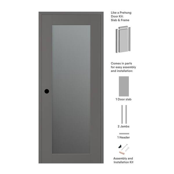 Belldinni Vona 207 DIY-FRIENDLY 28 in. x 84 in. Right-Hand Frosted Glass Gray Matte Wood Composite Single Prehung Interior Door