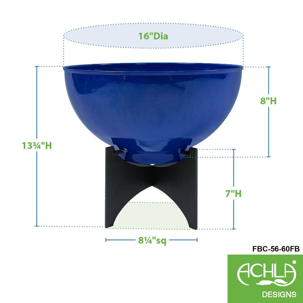 Norma 16'' French Blue Galvanized Steel Planter with Black Stand