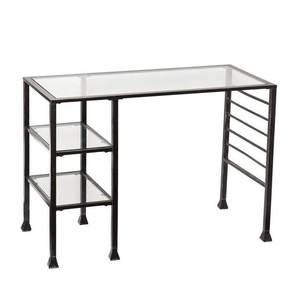 Southern Enterprises 42.8 in. Rectangular Black/Clear Writing Desks with Glass Top