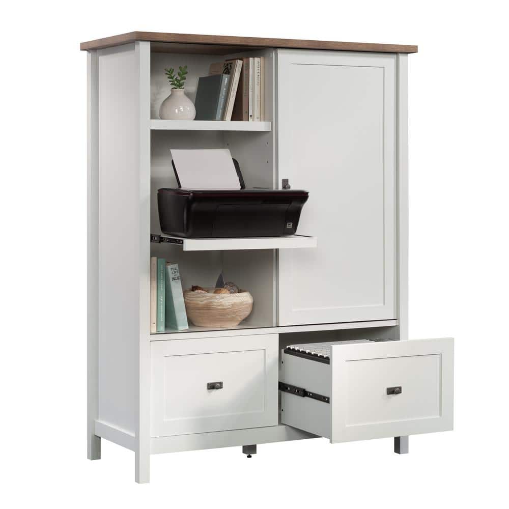White Adjustable Shelving Office Storage Cabinet with File Drawers