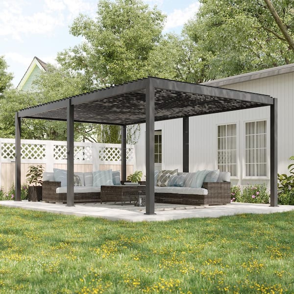 Nordica Series 12 ft. x 20 ft. Aluminum Louvered Pergola, Adjustable Rainproof Roof, Charcoal Gray