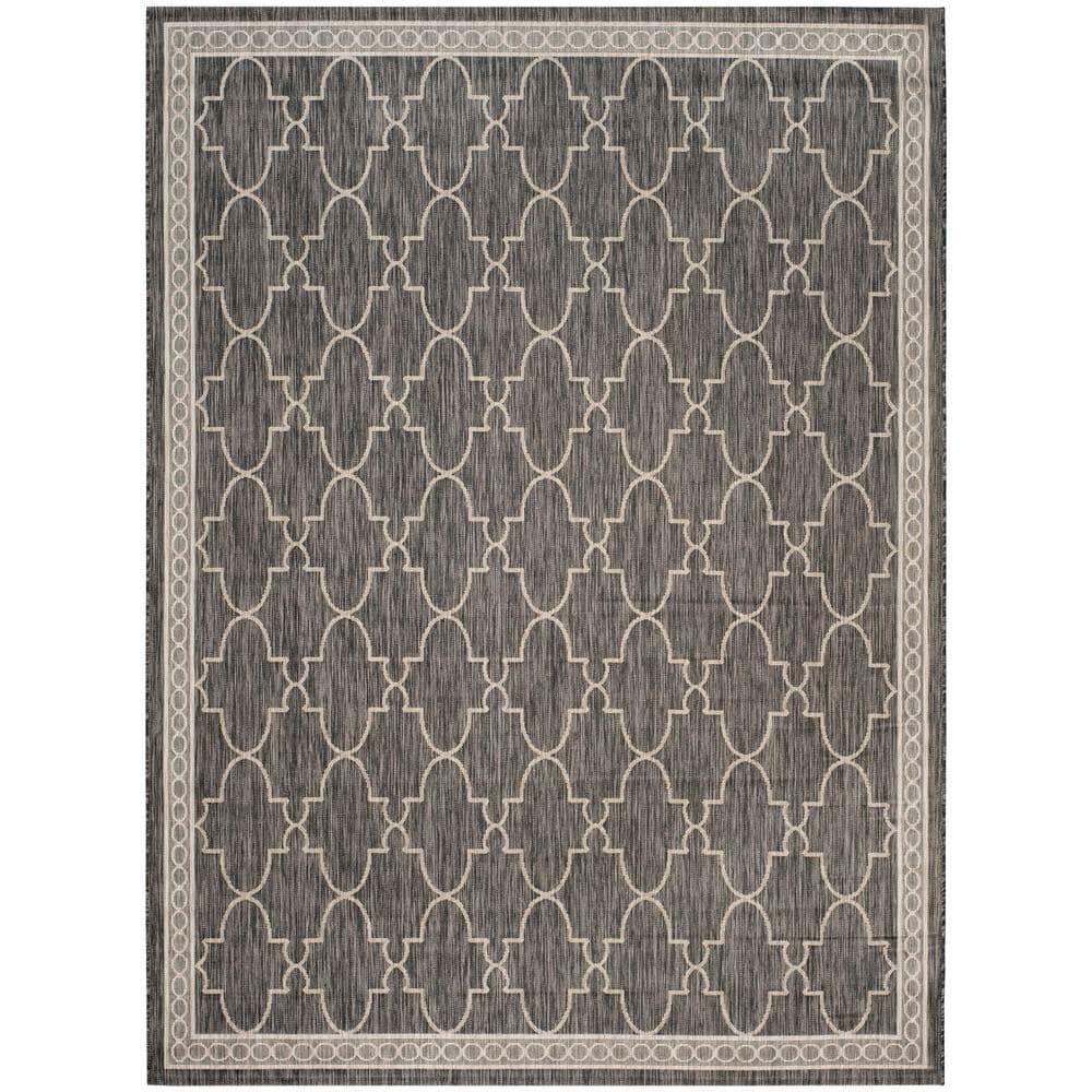 Black and Beige Geometric Indoor/Outdoor Area Rug, 8' x 11'
