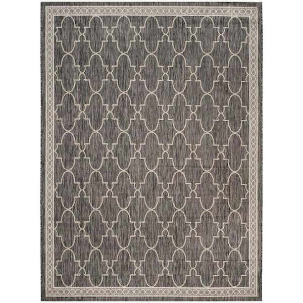 Courtyard Black/Beige 8 ft. x 11 ft. Border Indoor/Outdoor Patio Area Rug