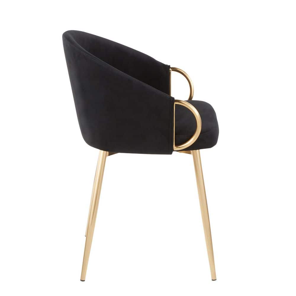 Elegant Black Velvet and Gold Metal Contemporary Dining Chair