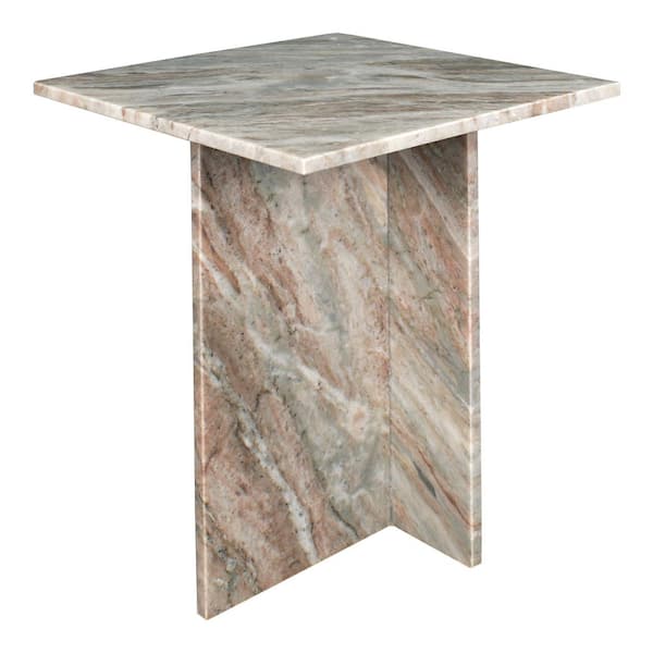 Cecil 14 in. Gray/Beige Contemporary Natural Marble Handmade Square T-Shaped End Table