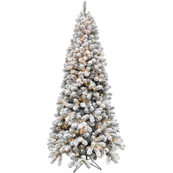 Fraser Hill Farm 7.5-ft. Pre-Lit Snow Flocked Alaskan Pine Artificial Christmas Tree, Warm White LED Lights