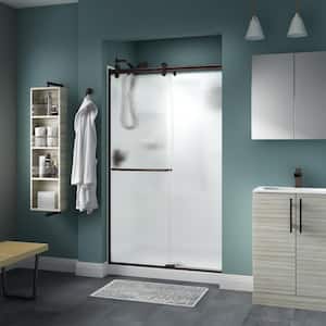 Contemporary 48 in. x 71 in. Frameless Sliding Shower Door in Bronze with 1/4 in. Tempered Rain Glass