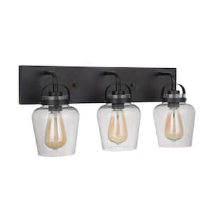 Trystan 22 in. 3-Light Flat Black Finish Vanity Light with Clear Glass