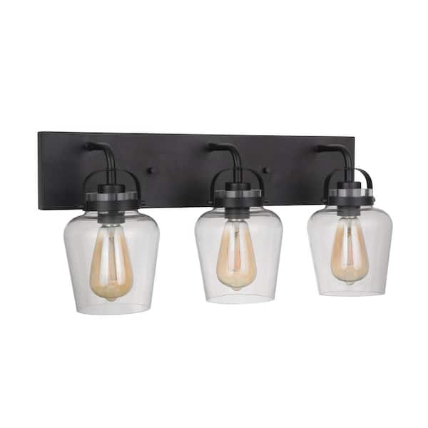 CRAFTMADE Trystan 22 in. 3-Light Flat Black Finish Vanity Light with Clear Glass