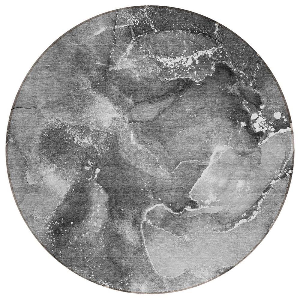 Gray 8 ft. Round Woven Abstract Polyester Round Indoor/Outdoor Area Rug price history on PriceWatchPro