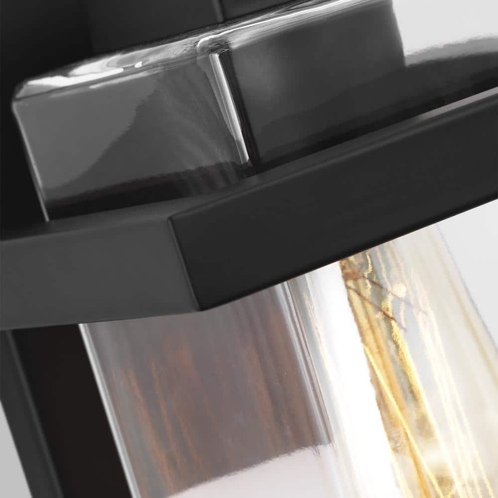 Midnight Black 1-Light Outdoor Vanity Sconce with Clear Glass Shade