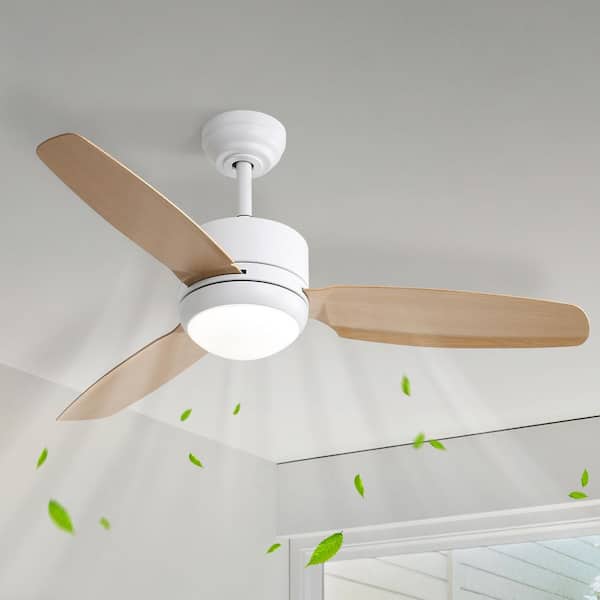 CACI Mall 46 in. Indoor Integrated LED Light White Ceiling Fan with Remote Control, 6 Speeds DC Motor and 3 Blades