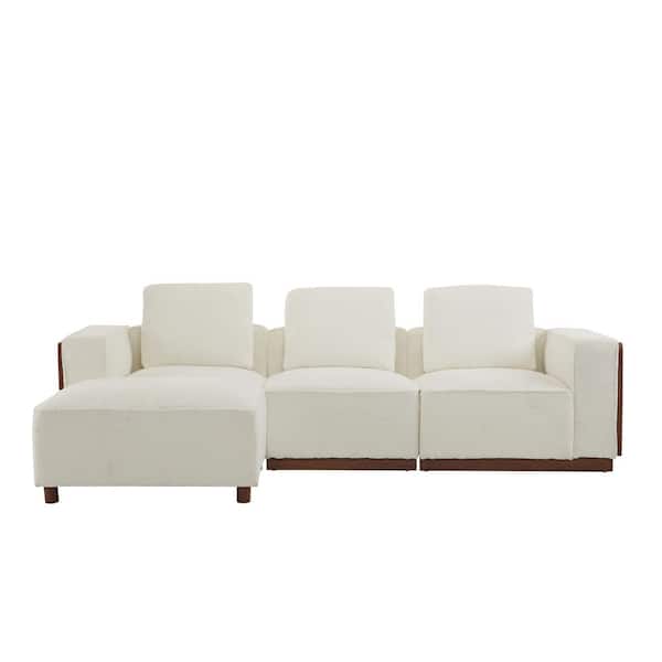 CHRISTOPHER KNIGHT HOME Neora 102 in. 3-Seater Modern Upholstered Boucle Modular L-Shape Sofa, Rubberwood Frame, Beige + Brown