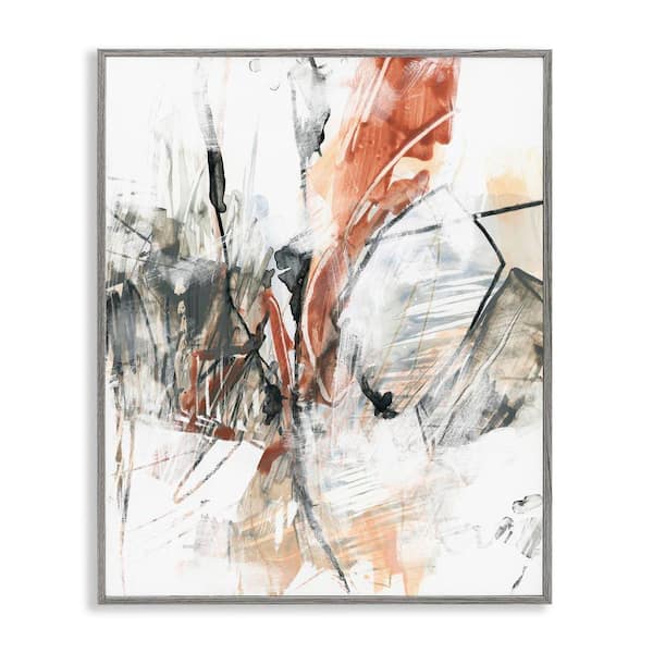 Chaotic Terracotta and Grey by June Erica Vess Gray Framed Abstract Giclee Art Print 14 in. x 11 in.