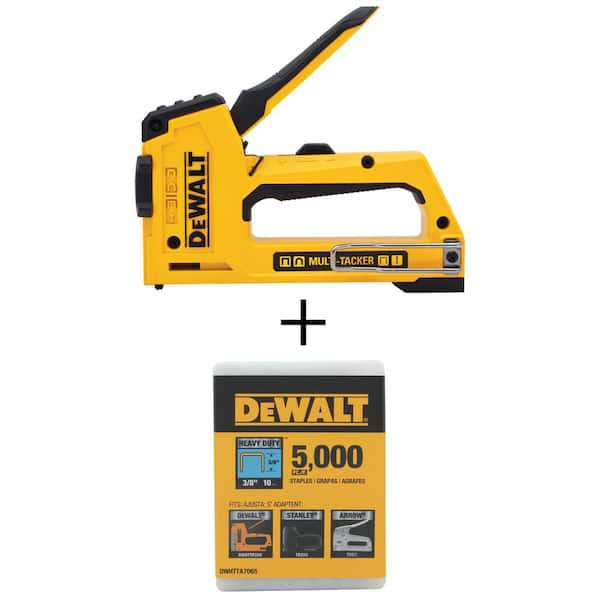 DEWALT 5-in-1 Multi-Tacker Stapler and Brad Nailer Multi Tool and 3/8 in. Heavy Duty Staples (5000 Pack)