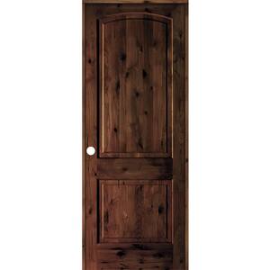 30 in. x 96 in. Knotty Alder 2-Panel Right-Handed Red Mahogany Stain Wood Single Prehung Interior Door with Arch Top
