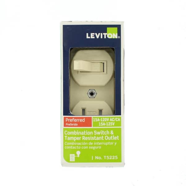 Leviton T5225-I 15A 125V 3-Wire Ivory Thermoplastic Combination Switch/Outlet