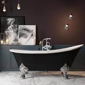 69 in. Fiberglass Black Acrylic Claw foot Tub for Bathtub with Tub Filler Combo - Modern Clawfoot Stand Alone Tub