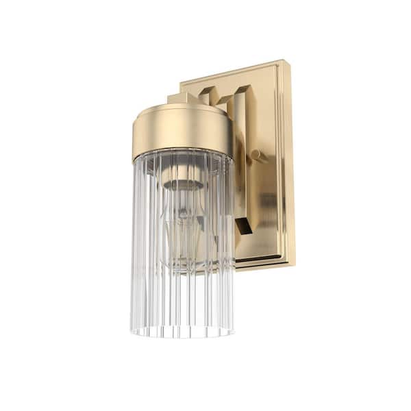 Hunter Gatz 1-Light Alturas Gold Wall Sconce with Ribbed Glass