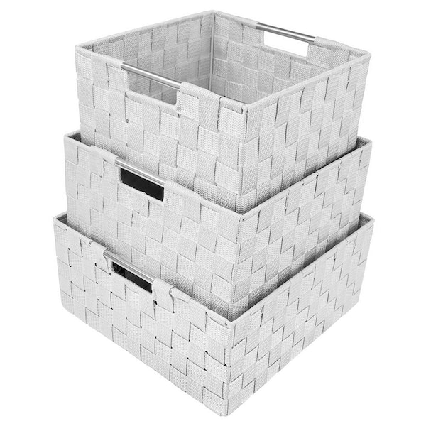 Sorbus 3-Sizes Storage Baskets for Organizing, Linen Closet Storage, White 12.5 in. x 6 in. Plastic Decorative Baskets Set of 3