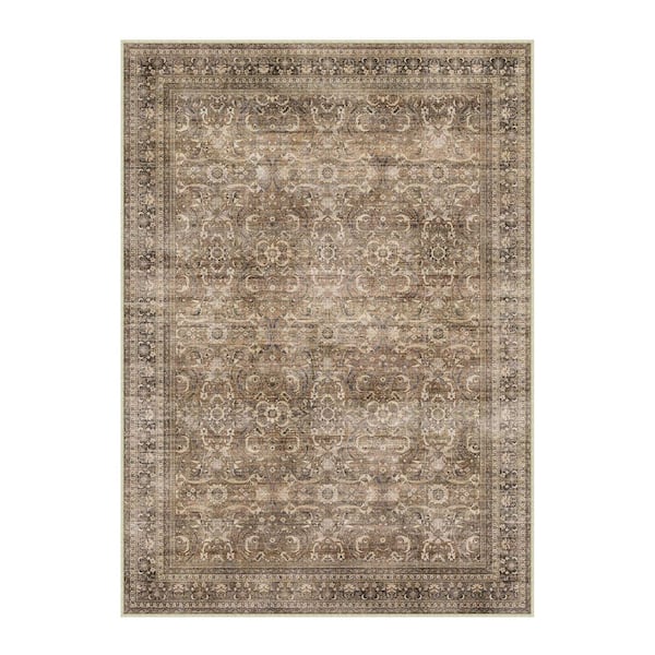 Phuket Island Brown 5 ft. x 7 ft. Distressed Vintage Floral Area Rug