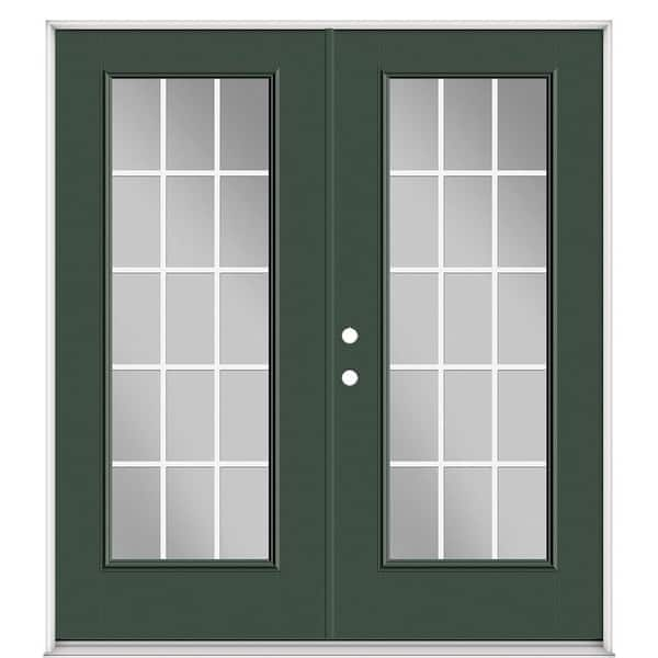 Masonite 72 in. x 80 in. Conifer Fiberglass Prehung Right-Hand Inswing GBG 15-Lite Clear Glass Patio Door with Vinyl Frame