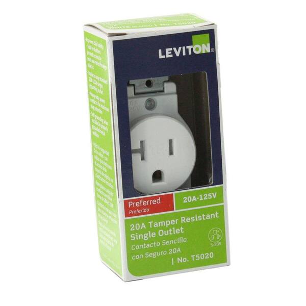 Leviton White Tamper Resistant Single Outlet Receptacle 20a T5020-w for sale online 
