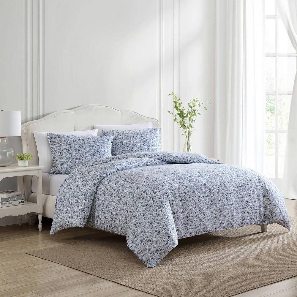 Lorelei Blue Floral Cotton Twin Duvet Cover Set