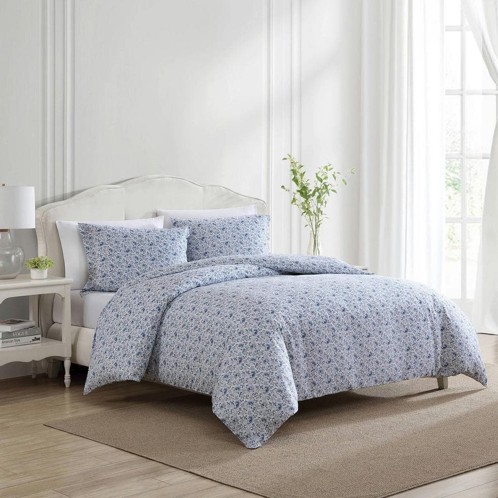 Lorelei Blue Floral Cotton Sateen Full/Queen Duvet Cover Set