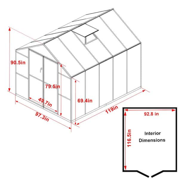 VEIKOUS 8 ft. W x 10 ft. D Polycarbonate Walk-in Greenhouse for