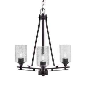 Ontario 17.5 in. 3-Light Dark Granite Geometric Chandelier for Dinning Room with Smoke Bubble Shades No Bulbs Included