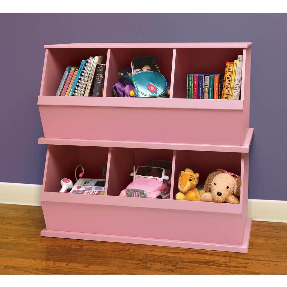 Pink Stackable MDF Three-Bin Kids Storage Cubby