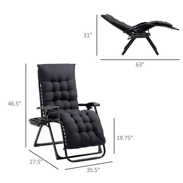 Sudzendf Black Folding Metal Reclining Outdoor Lounge Chair with