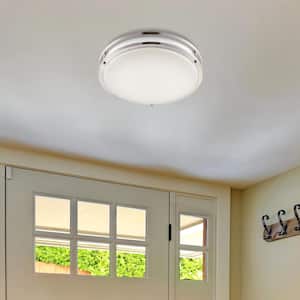 12 in. Brushed Nickel/White LED Ceiling Low-Profile Flushmount Light