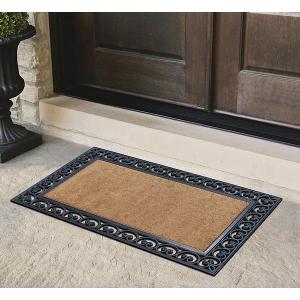 A1HC Black Paisley Border Extra Large Black/Beige 30 in. x 48 in. Rubber & Coir Heavy Duty Double Doormat