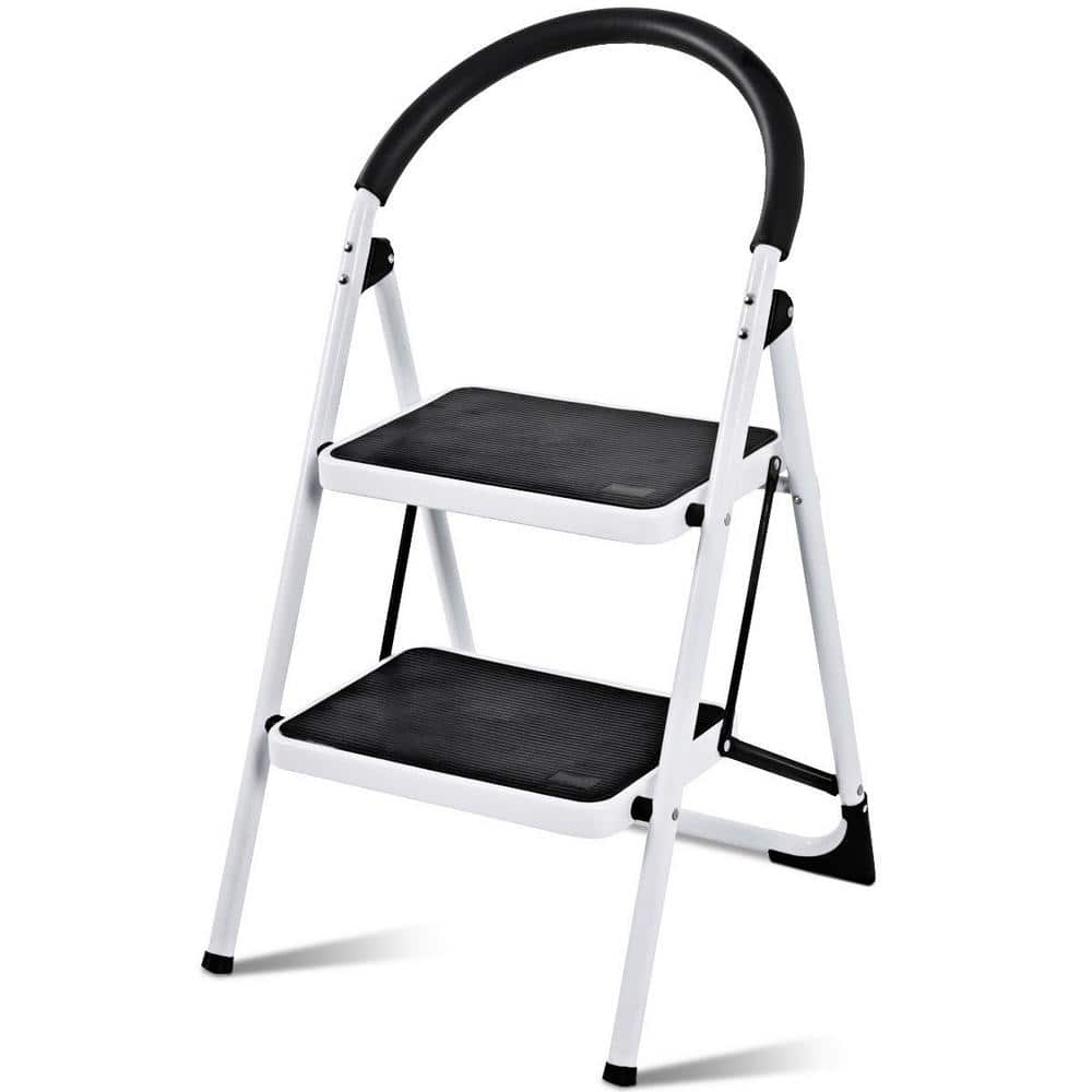 FORCLOVER 2- step 8 ft. Reach Folding Iron Frame Step Stool with Anti ...