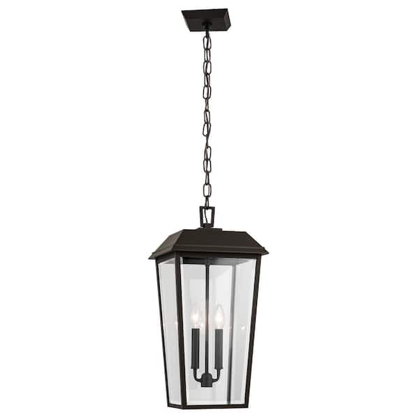 KICHLER Mathus 22 in. 2-Light Olde Bronze Traditional Outdoor Porch Hanging Pendant Light with Clear Glass (1-Pack)