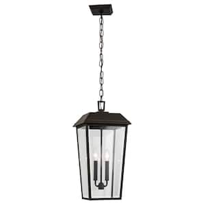 Mathus 22 in. 2-Light Olde Bronze Traditional Outdoor Porch Hanging Pendant Light with Clear Glass (1-Pack)