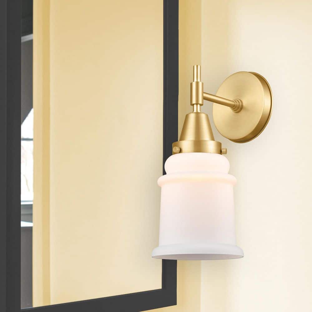 Canton 1-Light Satin Gold Wall Sconce with White Glass Shade price history on PriceWatchPro