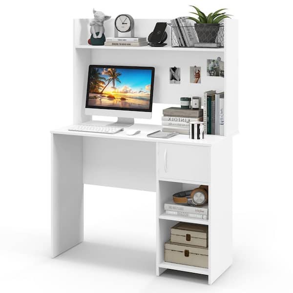 Gymax 41.5 in. White Computer Desk Home Office Desk with Raised